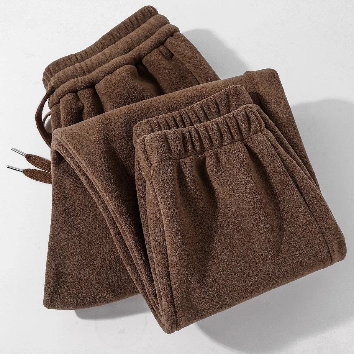 Café Brown Double-Sided Fleece Thickened Casual Sweatpants American Heavyweight Cuffed Pants Warm Sports Trousers for Men Aut...