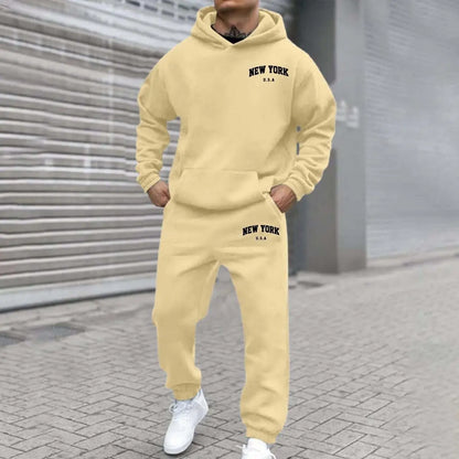 Amazon Cross-Border Hot Selling New Arrival Men's and Women's Streetwear Trendy Fleece Hooded Print Sweatshirt Set Bestseller