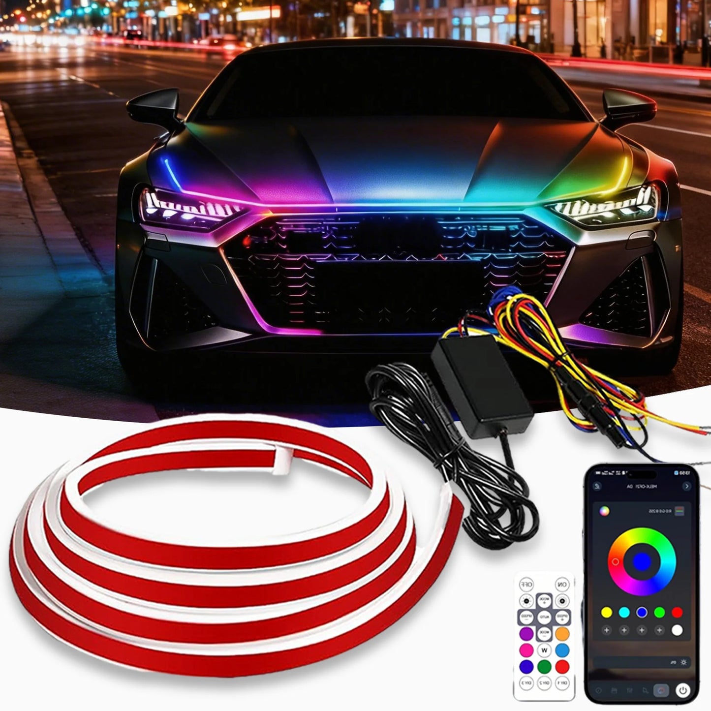 Car Hood Light Strip RGB DRL Strip Dynamic Scan Start Exterior Hoodbeam DRL Daytime Running Lights for Cars SUV 12V App Control