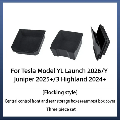 For Tesla Model 3/Y/YL 2024-2026 Hidden Storage Center Console Armrest Front And Rear Flocking Layered Grid Organized Container