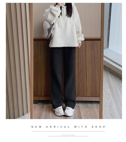 Thickened Fleece Women's Sports Pants Autumn Winter New Style Casual Loose Wide Leg Sweatpants High Waist Polyester Fiber