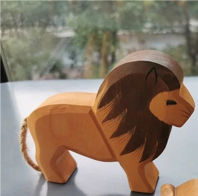 Colorful Wooden Animals Handmade Basswood Stacking Blocks Toys Forest Trees Lion Tiger Elephant Giraffe Bear Kangaroo for Kids