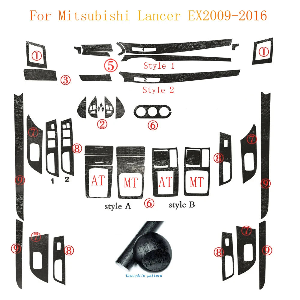 For Mitsubishi Lancer EX2009-2016 Interior Central Control Panel Door Handle Carbon Fiber Stickers Decals Car styling Accessorie