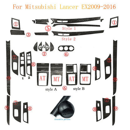 For Mitsubishi Lancer EX2009-2016 Interior Central Control Panel Door Handle Carbon Fiber Stickers Decals Car styling Accessorie
