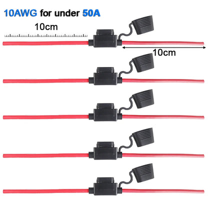5pcs10A 20A 30A 50A fuse Power Socket Waterproof Mini Small Medium Auto Fuse Holder 16/14/12/10AWG Car Blade Fuse wire cable