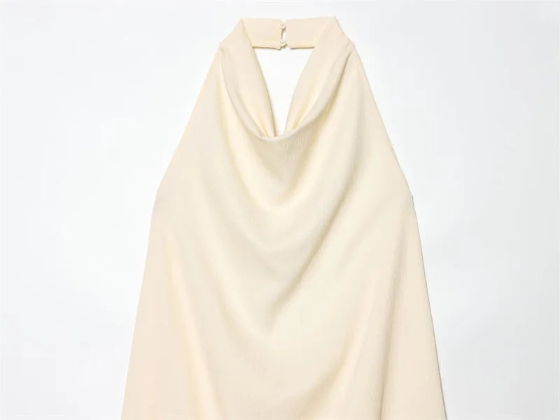 Women's Top 2026 Spring New Style Ivory Halter Neck Asymmetrical Hem Simple Sexy Backless Top Elegant and Stylish Personality