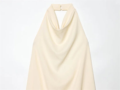 Women's Top 2026 Spring New Style Ivory Halter Neck Asymmetrical Hem Simple Sexy Backless Top Elegant and Stylish Personality