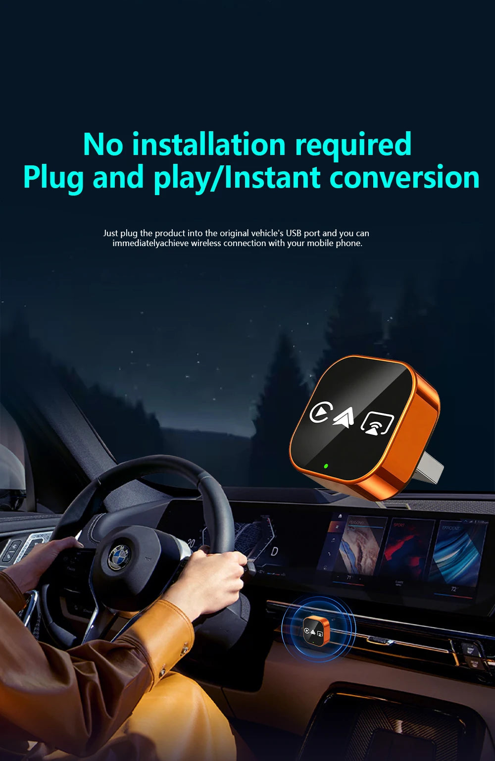 2026 4in1 New Upgrade Carplay Adapter Wireless Android Auto Mirror Link Smart MiNi AI Box USB Plug and Play Auto Connect WiFi