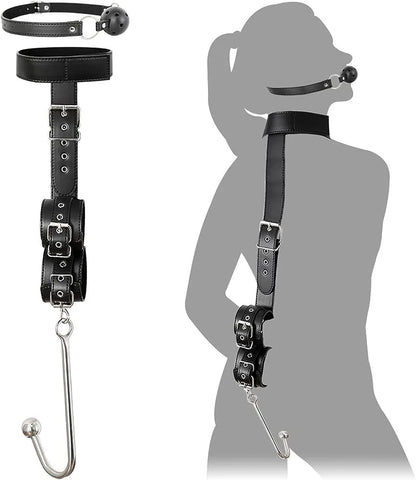BDSM Guide of Adult Sex Products Backhand Mouth Plug Upper and Lower Handcuffs with Hooks Metal Anal Plug Leather Binding Toys