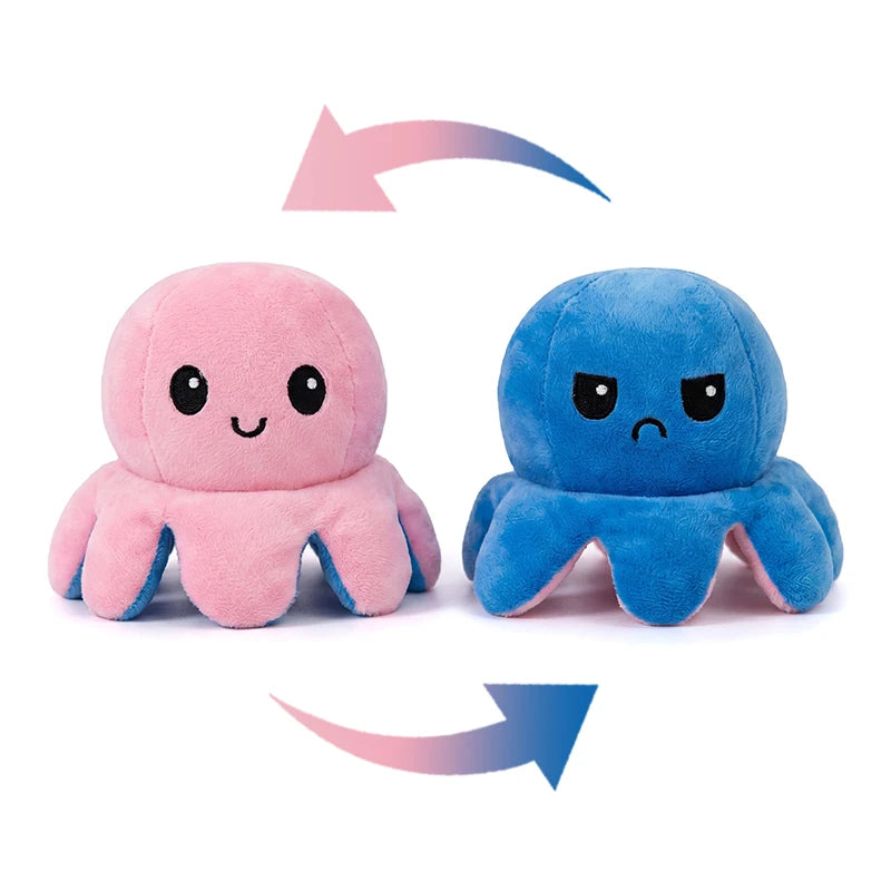 Double-Sided Octopus Plush Toy Purple and Blue Double-Sided Flip Plush Toy with Embroidered Details A Cute Collectible Plush Toy