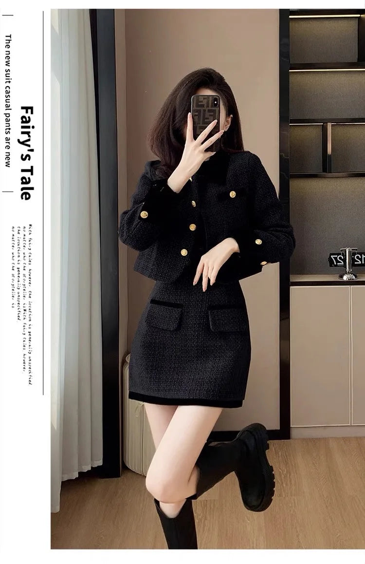 High-End  Style Women's Outerwear Set Autumn Winter New Design High Waist  Skirt Two-Piece Suit Fashionable And Warm