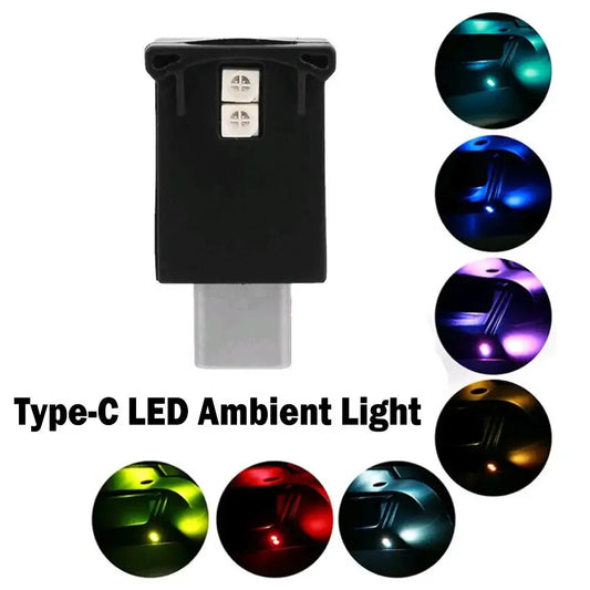 Super Bright Type-C Adjustable 8 Colors RGB Gradient Car Interior Ambient Light, LED Atmosphere Lamp with Brightness Control
