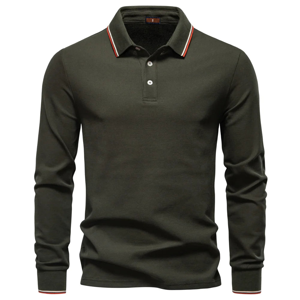 AIOPESON Men's Henley Neck Polo Shirt Cotton Solid Color Long Sleeve Autumn Winter Premium Luxury Mens Top