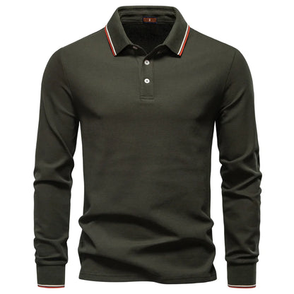 AIOPESON Men's Henley Neck Polo Shirt Cotton Solid Color Long Sleeve Autumn Winter Premium Luxury Mens Top