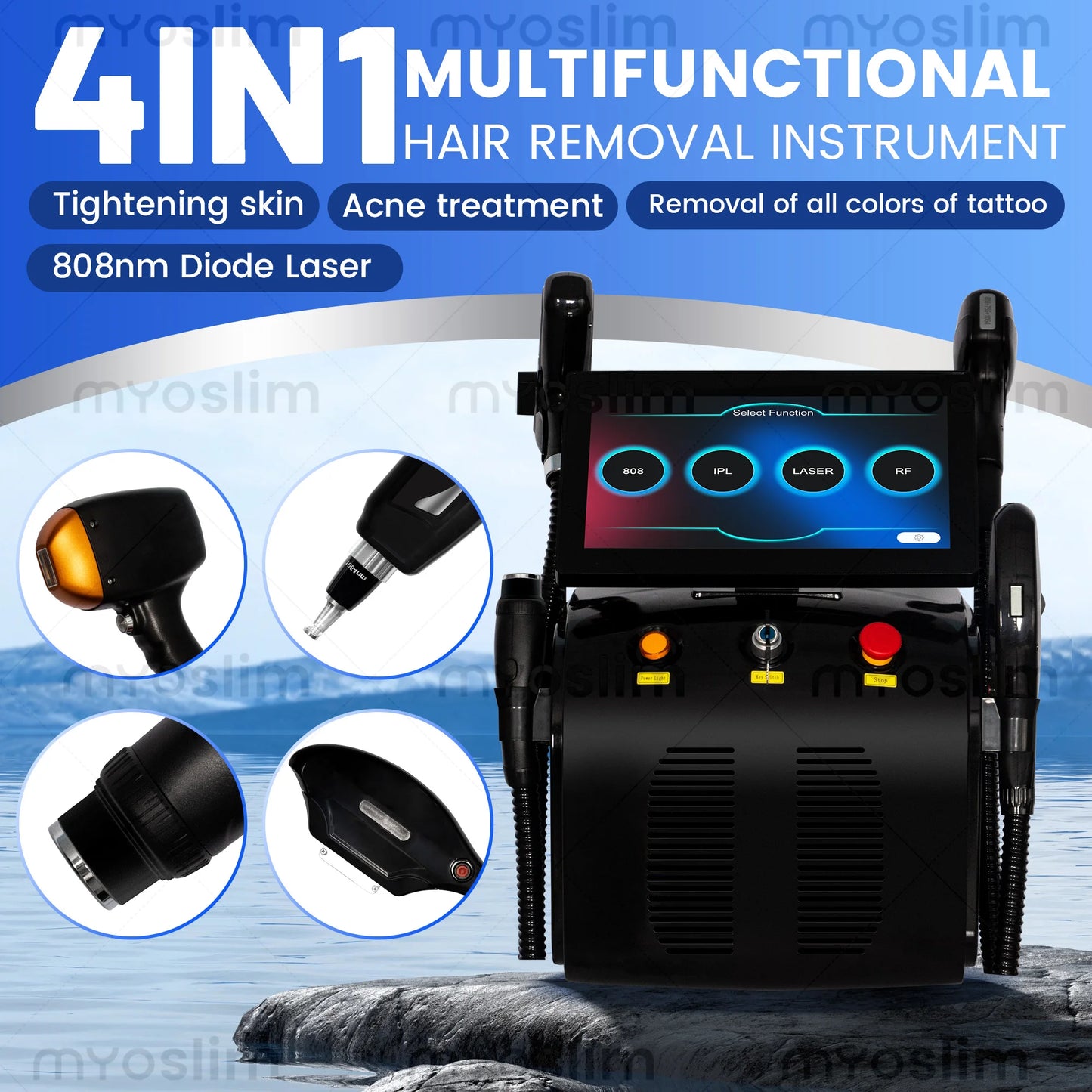 4 IN 1 Soprano Titanium Ice Platinum RF Diode  4 Wave ND:YAG ipl  Rf Machine Painless Hair Removal Machine