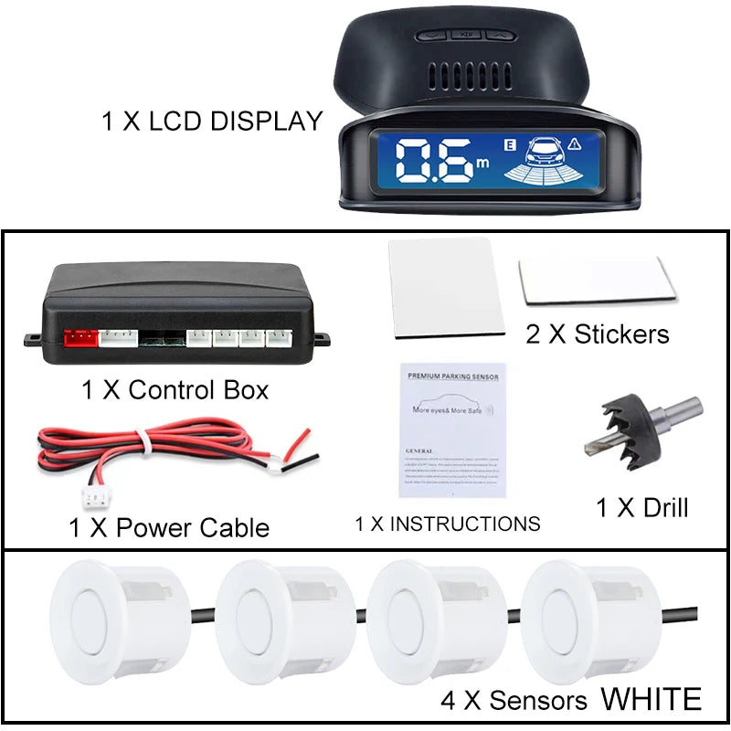 Front Rear Parking Sensor Kit 8 Probe Auto Blind Spot Radar LCD Monitor 12V Parktronic Reverse Backup Assist System