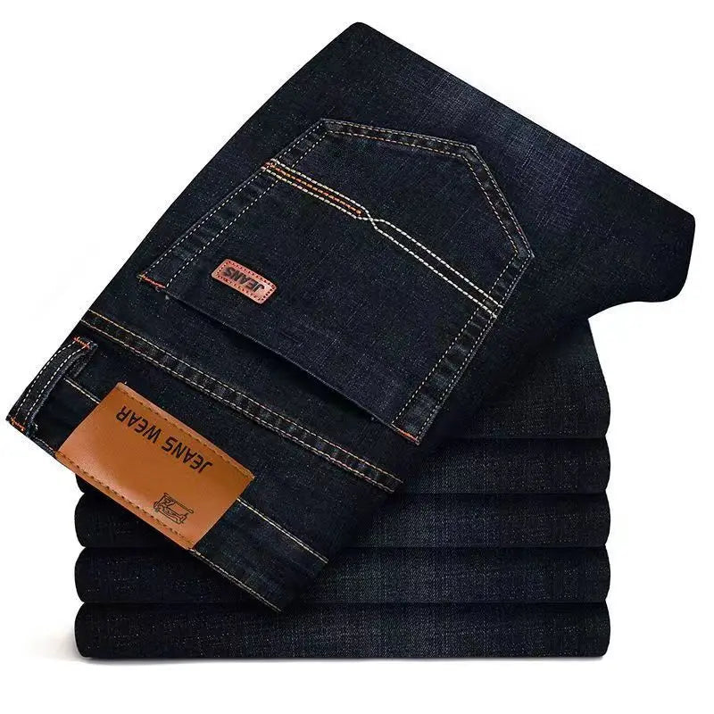Men Jeans Stretch Skinny Denim Pants Solid Color Black Blue Spring Luxury Street Harajuku Hip-Hop Style Slim Fit Trousers Brand