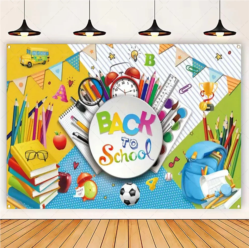 Welcome Back To The School Blackboard, Pencil Banner Backdrop, Holiday Education Theme Decoration, Photography Background Cloth