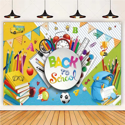 Welcome Back To The School Blackboard, Pencil Banner Backdrop, Holiday Education Theme Decoration, Photography Background Cloth