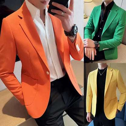Party Yellow Male Blazer Coat Short Cropped Men's Suit Jackets Vintage Fashion 2025 Korean Style Clothes Fashionable Spring New
