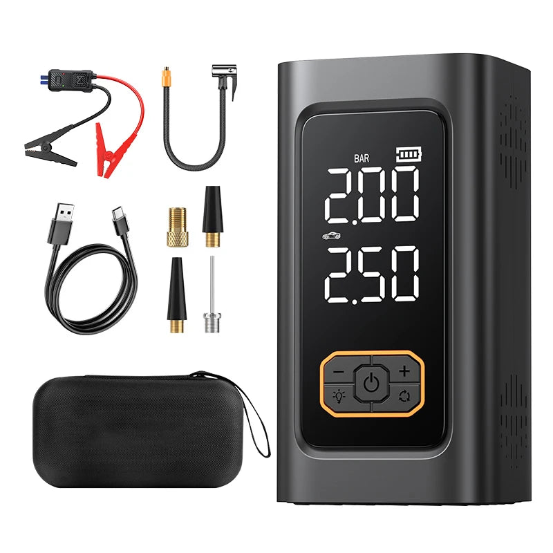 12V Car Jump Starter Multifunctional Tire Inflator Air Compressor Power Bank Emergency Battery Booster Rescue Tool for Car SUV