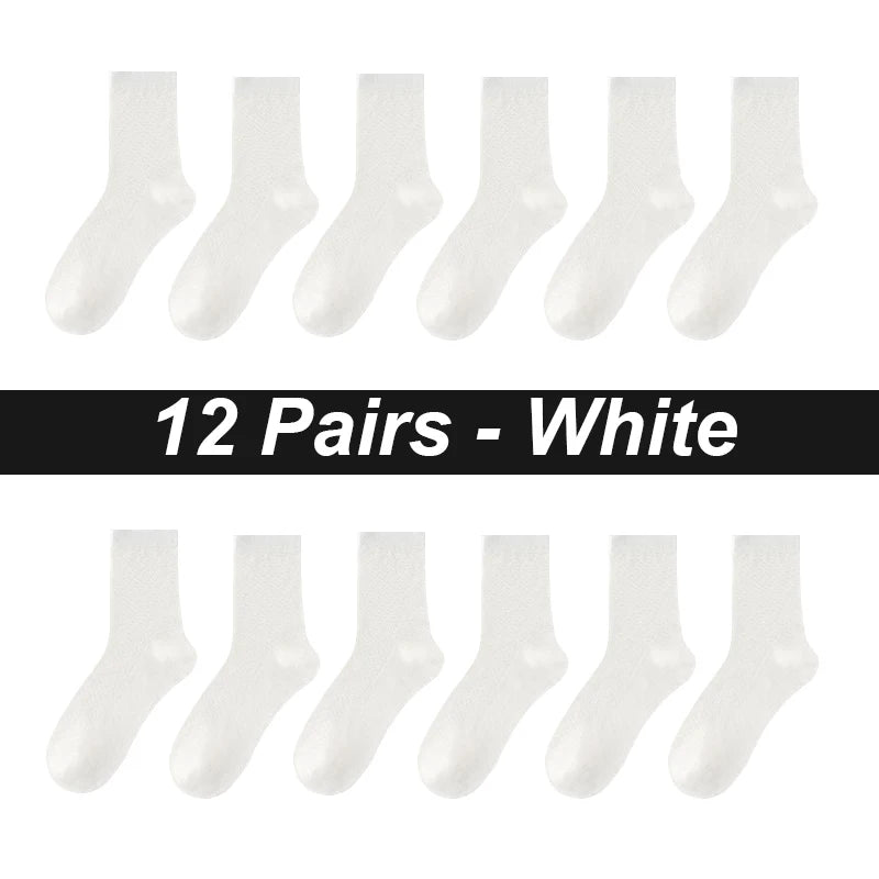 12Pairs Bamboo Fiber Socks Men Casual Business Mesh Breatheable Anti-Bacterial Comfortable High Quality Sock Male Size EU38-45