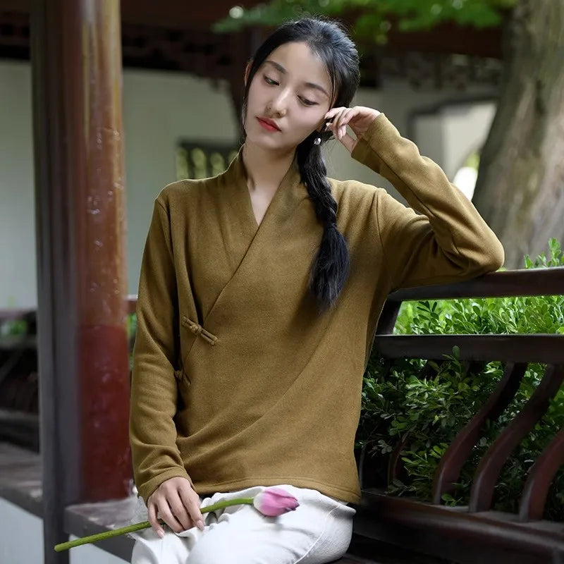 Double-Sided Velvet Button-Up Base Shirt Women's Autumn Winter Inner-Outer Shirt V-Neck T-Shirt Top Women's Fashion