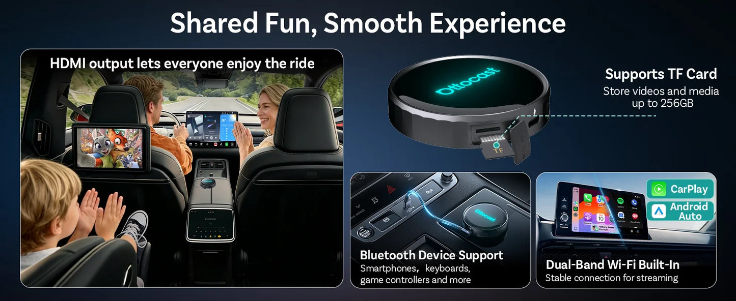 OTTOCAST P3 Pro Android Car Box Smart Car System for Car with AI Voice Assistant Cloud SIM 4G Dual Screen Fast Wireless Connecti