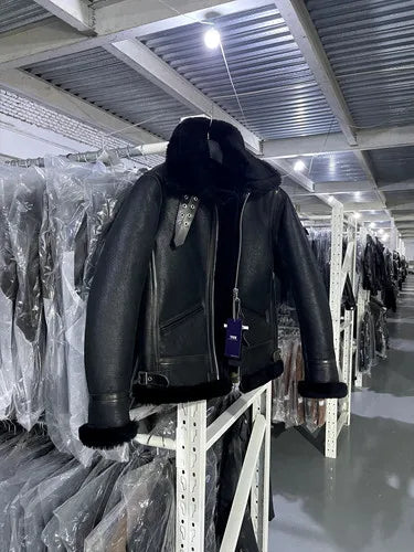 YOLANFAIRY Cracked Natural Fur Coat Men's Sheepskin and Wool Integrated Warm Genuine Leather Jacket Men Winter Coats and Jackets