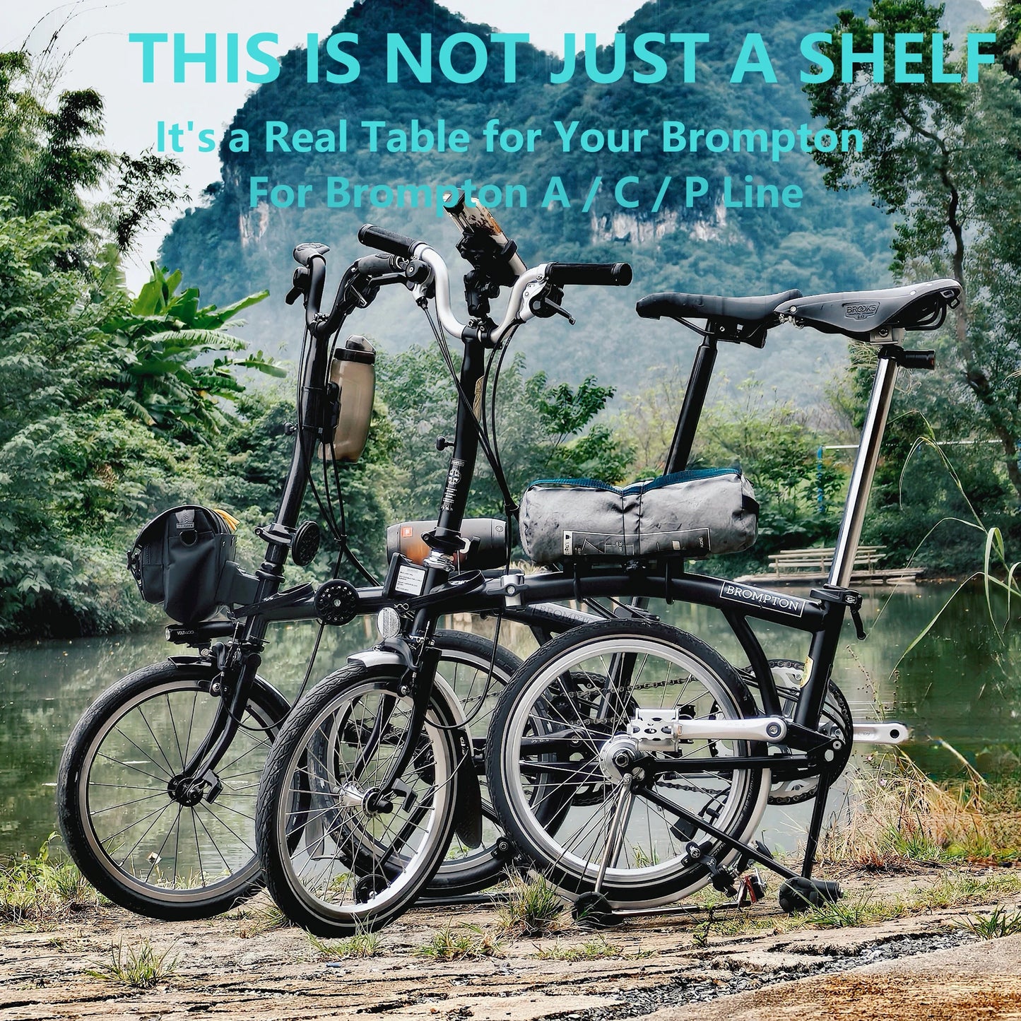 DJCRAWLER Adjustable Camping Table for Brompton A C P Line, Folding Storage Shelf Travel & Outdoor Cycling Accessory