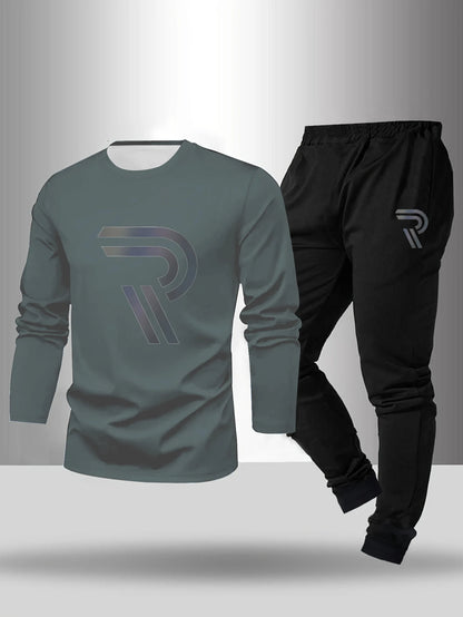 2-piece set of men's pajamas for spring summer autumn winter long sleeved pants geometric pattern base shirt home suit set