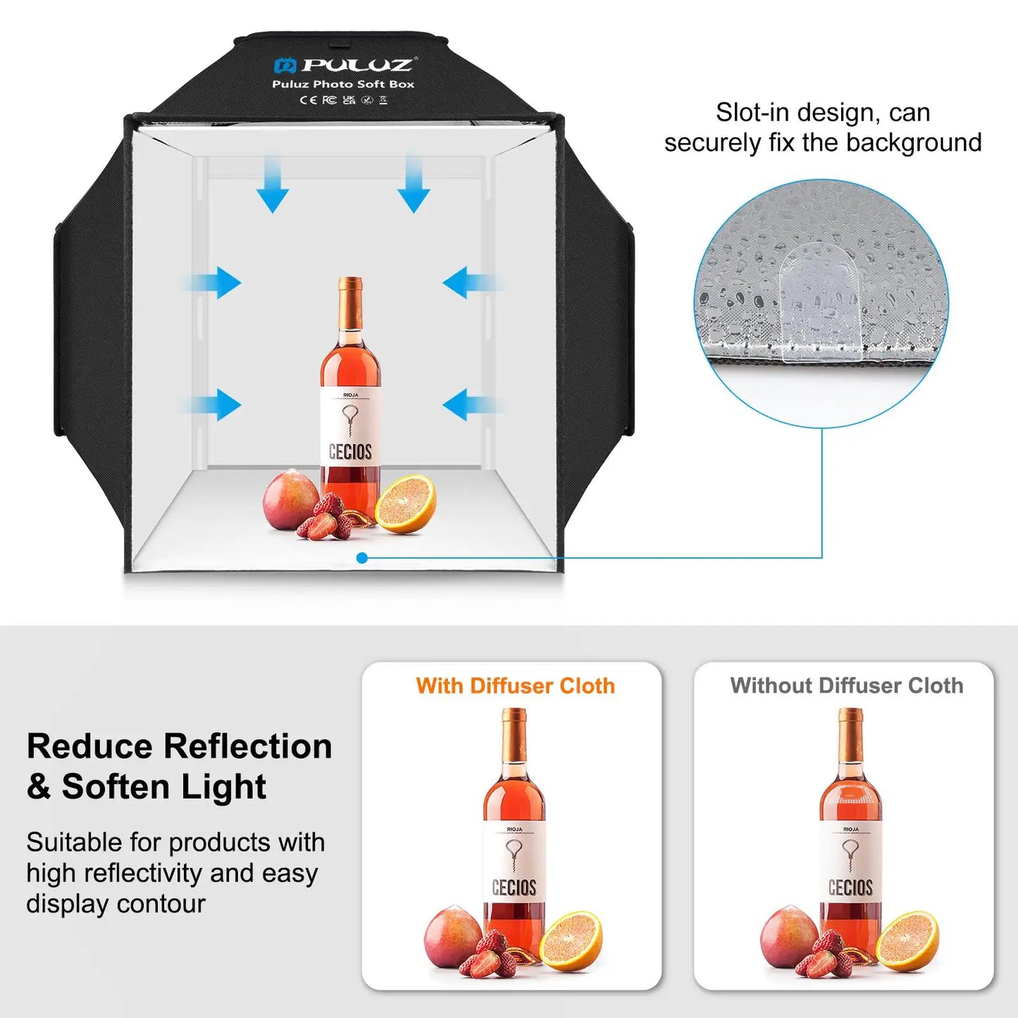 PULUZ 40cm Folding 72W 5500K Studio Shooting Tent Soft Box Photography Lighting Kit with 4 Colors Backdrops LED Photo Softbox