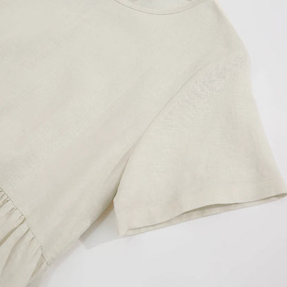 Summer Cotton Linen Women Dresses Vintage Short Sleeve Casual Loose Back Bandage Harajuku Party Club Dress With Pockets
