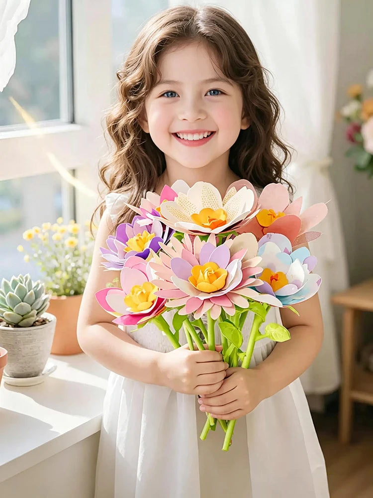 DIY Flower Bouquet Craft Kit for Girls Creative Machine Toy with Music & Lighting Children's Garden Art Set 3 Year Birthday Gift