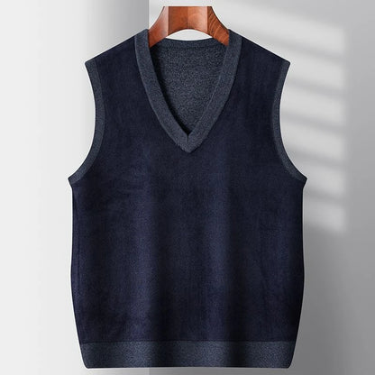 Middle Aged Men's Argyle Knitted Fleece Lined Vest Autumn Winter Thickened Korean Style Casual Waistcoat High Quality