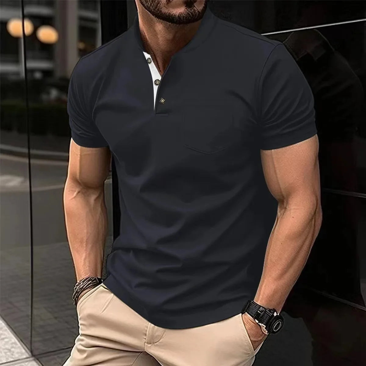 Men's Casual Shirt V-Neck Button Up Versatile Color Lapel Button T-Shirt Polo Shirt for Men Casual Streetwear Summer Cool Wear