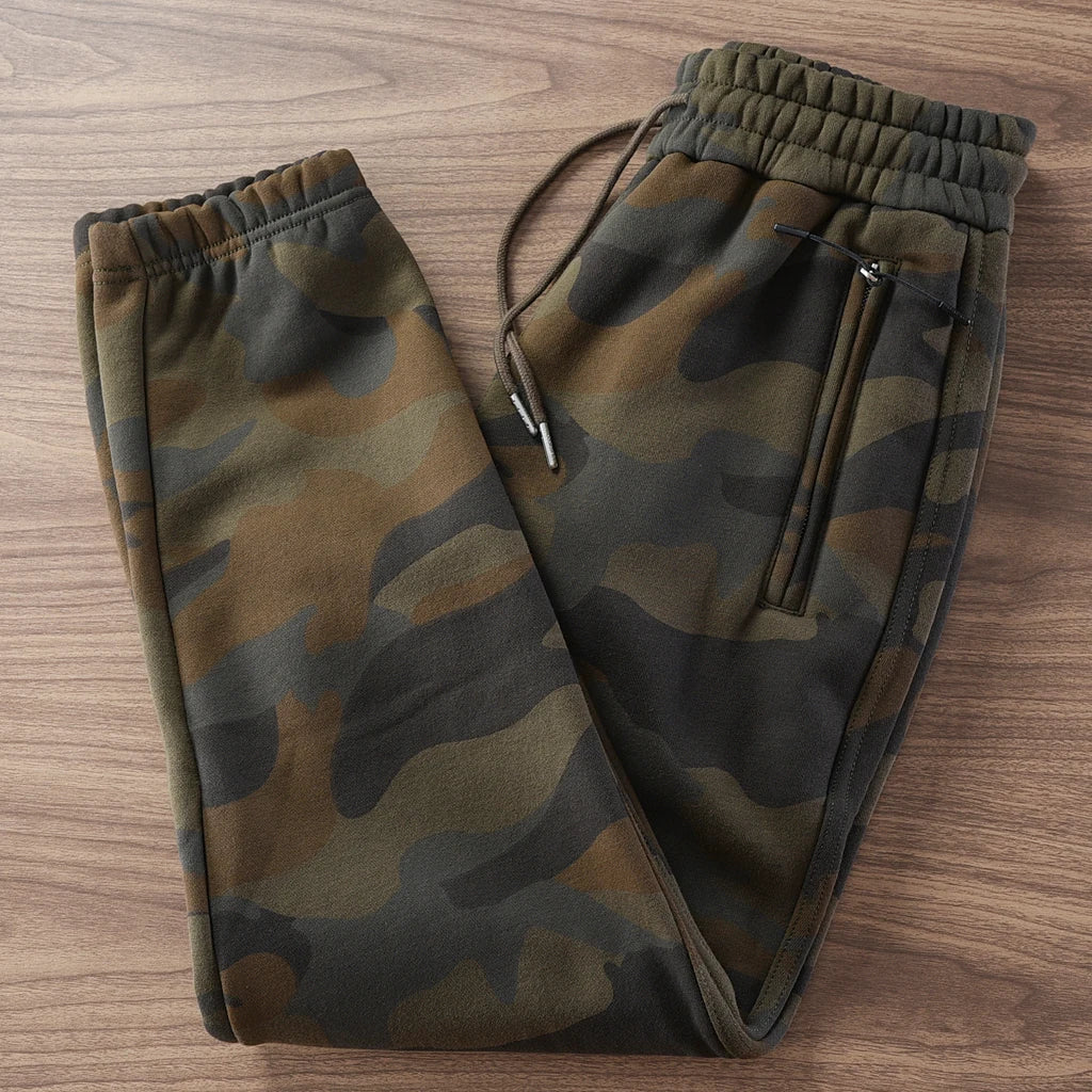 Autumn and Winter American Retro Thickened Velvet Camouflage Sweatpants Men's Fashion Drawstring Sports Casual Ankle-tied Pants
