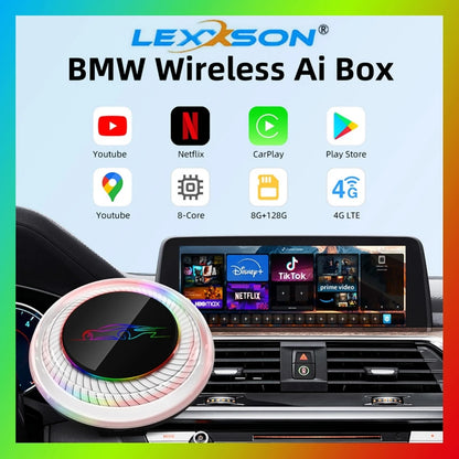 Wireless AI Box For BMW Or Other Car With Wireless CarPlay System Android 13 8GB RAM 128GB ROM Dual WiFi Support 4G Sim LEXXSON