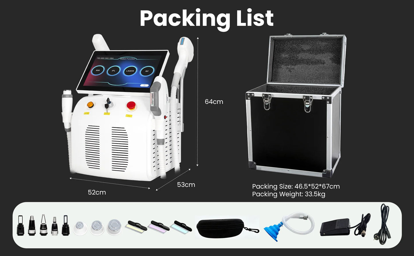 4 IN 1 Soprano Titanium Ice Platinum RF Diode 755 808 940 1064nm 4 Wave Laser ND:YAG Machine Painless Hair Removal Machine