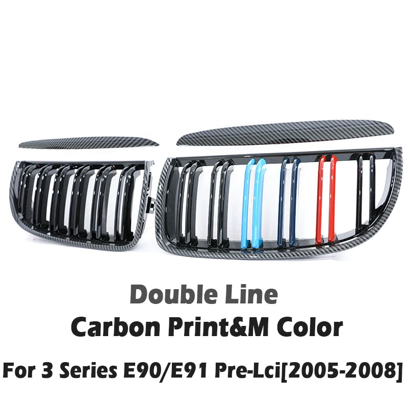 Carbon Fiber Chrome M Color Chrome Gloss Matte Black Grille Kidney Grill For BMW 3 Series E90 E91 Pre-Facelift 2005-2008 320 330