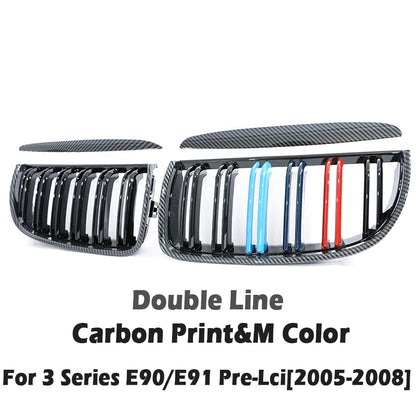 Carbon Fiber Chrome M Color Chrome Gloss Matte Black Grille Kidney Grill For BMW 3 Series E90 E91 Pre-Facelift 2005-2008 320 330