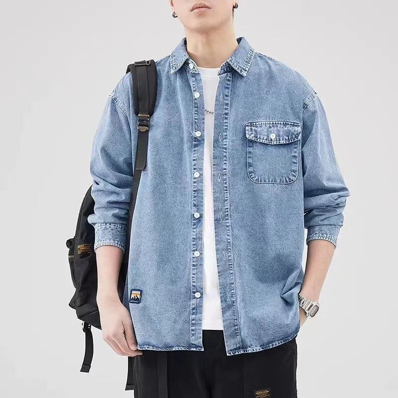 Heavy Industry Washed Denim Jacket Men's Spring and Autumn New Trendy Brand Handsome Tooling Jacket Loose Retro Denim Shirt