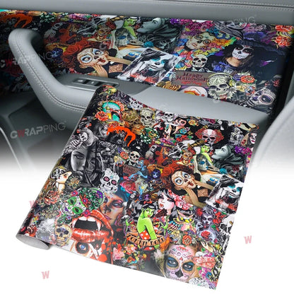 Motorcycle Adhesive Vinyl Car Wrap Hallowmas Wrapping Tools Retro Graffiti Skateboard Decoration Vinyl Paper for Car Body Films
