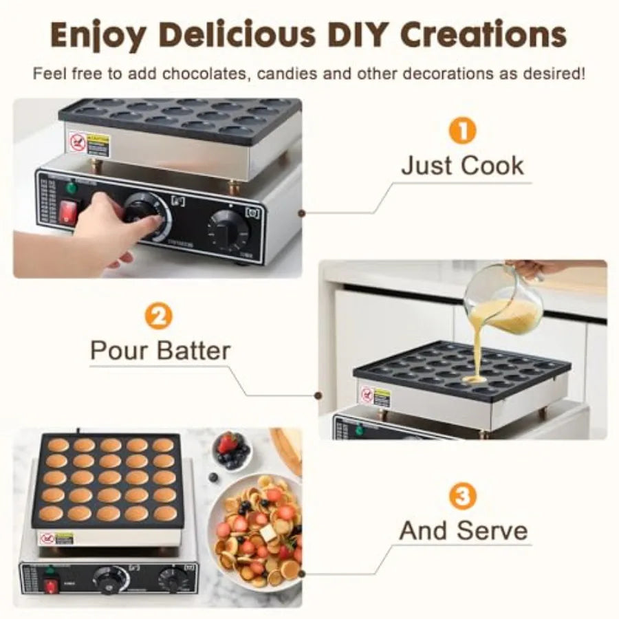 Commercial Mini Dutch Pancake Maker 25PCS Non-stick Dorayaki Grill Stainless Steel Muffin Waffle Maker Electric Hotcakes Machin