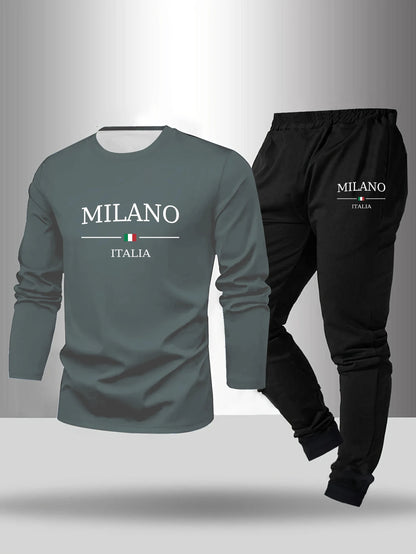 2-piece men's sleepwear set for spring summer autumn winter long sleeved pants letter patterned base shirt home wear set