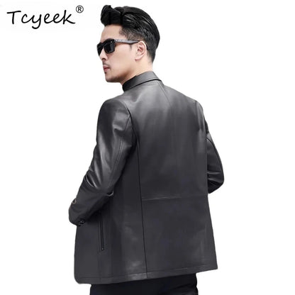 Tcyeek Real Top Layer Sheepskin Autumn Winter Black Suit Collar Men's Genuine Leather Jacket Jaqueta De Couro Masculina 가죽자켓