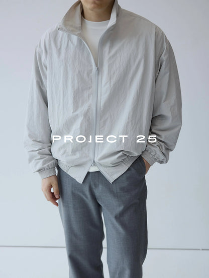 PROJECT 25 Men's Slight Wrinkle Texture Water Resistant Loose Oversized Sporty Casual Stand Collar Zip Up Jacket Coat