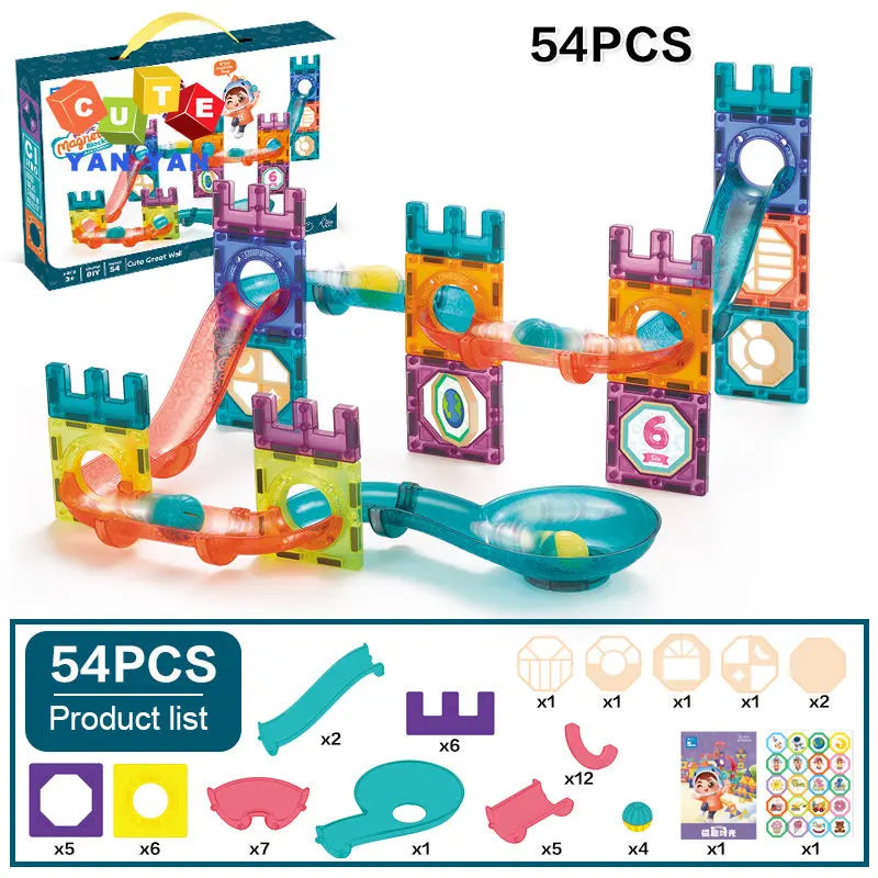 Magnetic Building Blocks Construction Toys Roll Ball Track Kids DIY Splicing Magnet Sheet Funnel Slide Montessori Education Toy