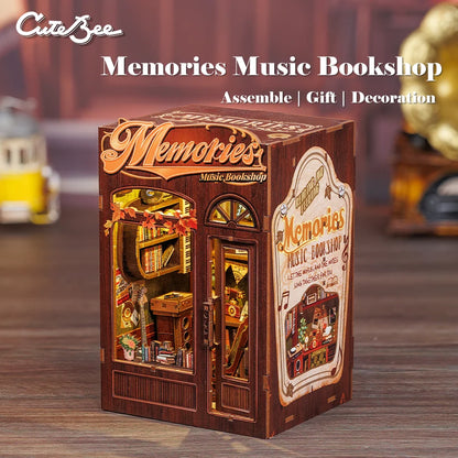 CUTEBEE DIY Book Nook Kit Miniature Wooden Dollhouse with Lights Bookshelf Insert 3D Puzzle Decor Model for Gifts Owl Bookstore