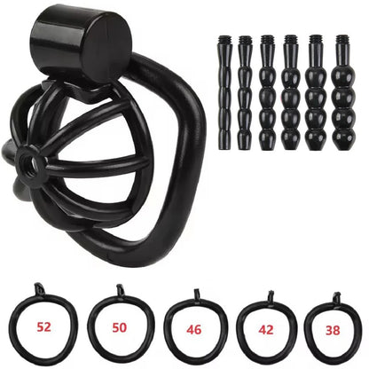 2026 Male Penis Chastity Cage Set Small Chastity Cage 5 Cock Rings With Urethral Sound Plug Penis Bondage Slave Man Sex Toy